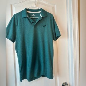 Hollister Men’s Polo Shirt L Teal Green Advanced Stretch Logo size Large